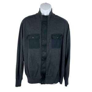 Refectory London Sweater Jacket Men Extra Large Grey Black Snap Button Zip Knit